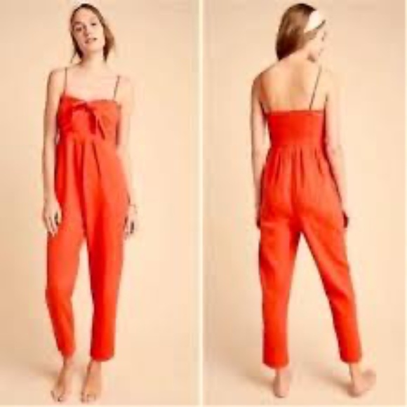 Anthropologie Saturday Sunday Red/Orange Isabel Tie Front Jumpsuit Cotton Gauze - Picture 1 of 8